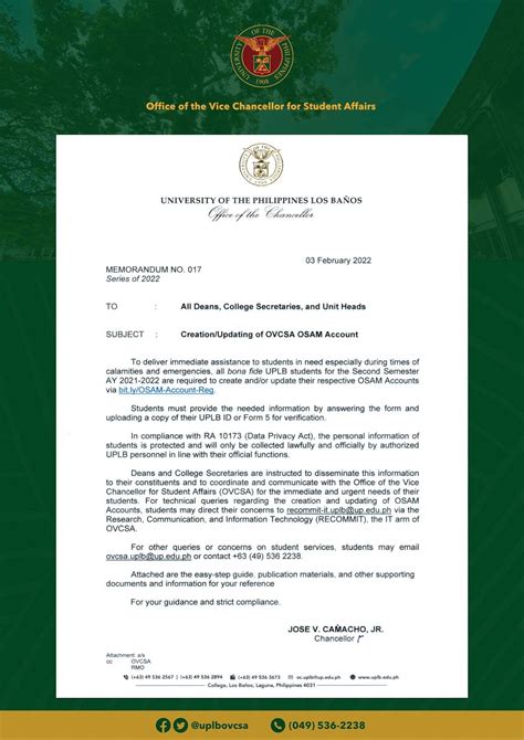 uplb osam|[CREATION/UPDATING OF .